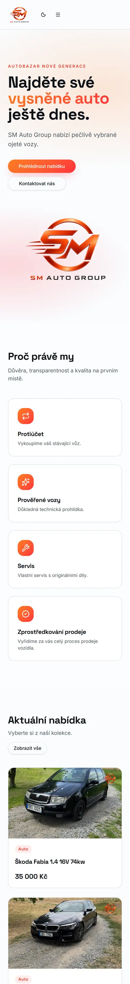 Web SM Auto Group v mobilu